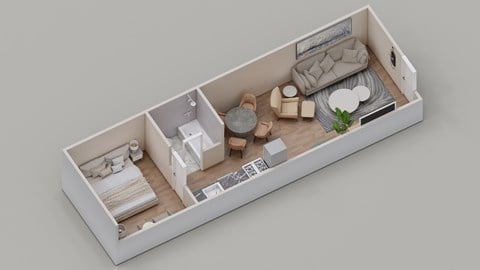Floor plan for 1 bed, 1 bath, 450 sqft